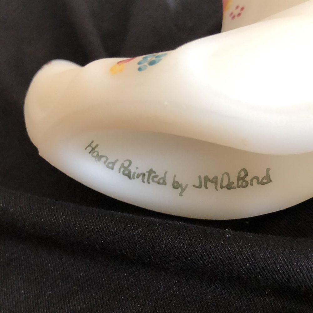 Fenton White Satin w/ pink . Hand Painted Shoe, Boot , Slipper with Flowers . - Picture 5 of 6
